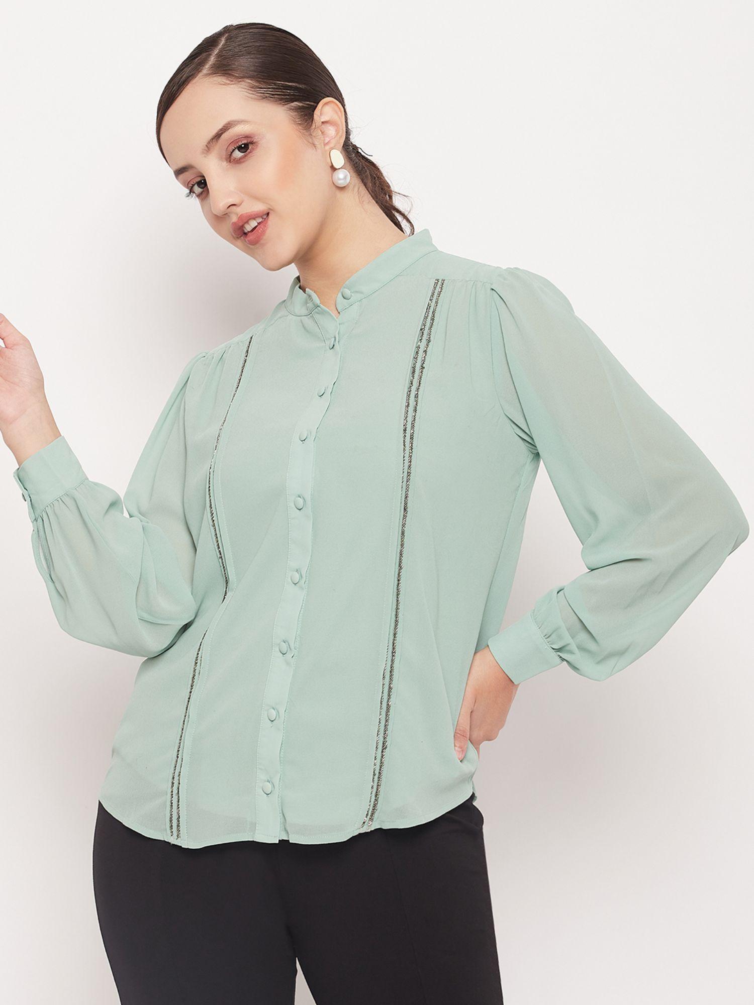 women solid mandarin collar top