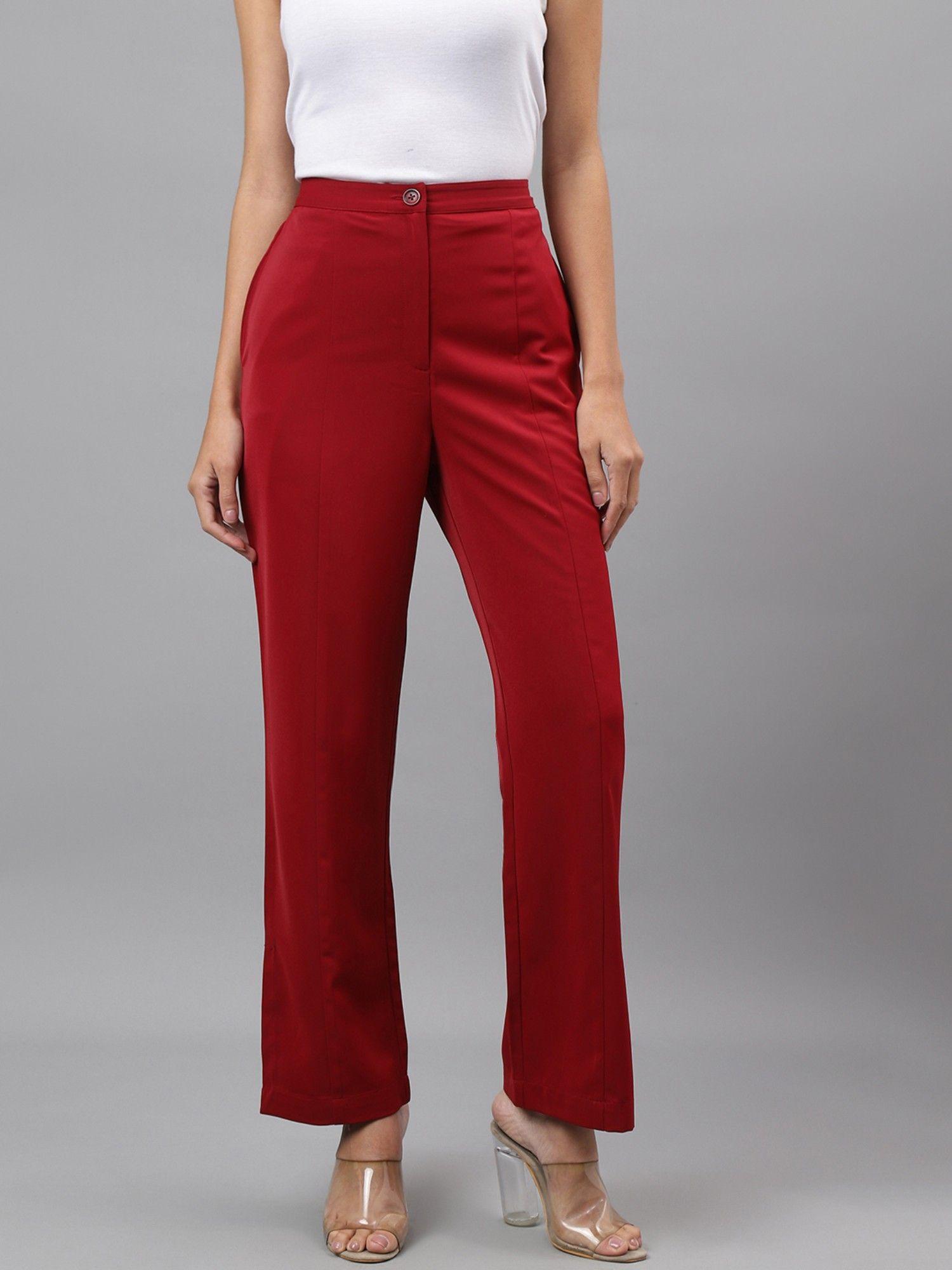 women solid maroon pant