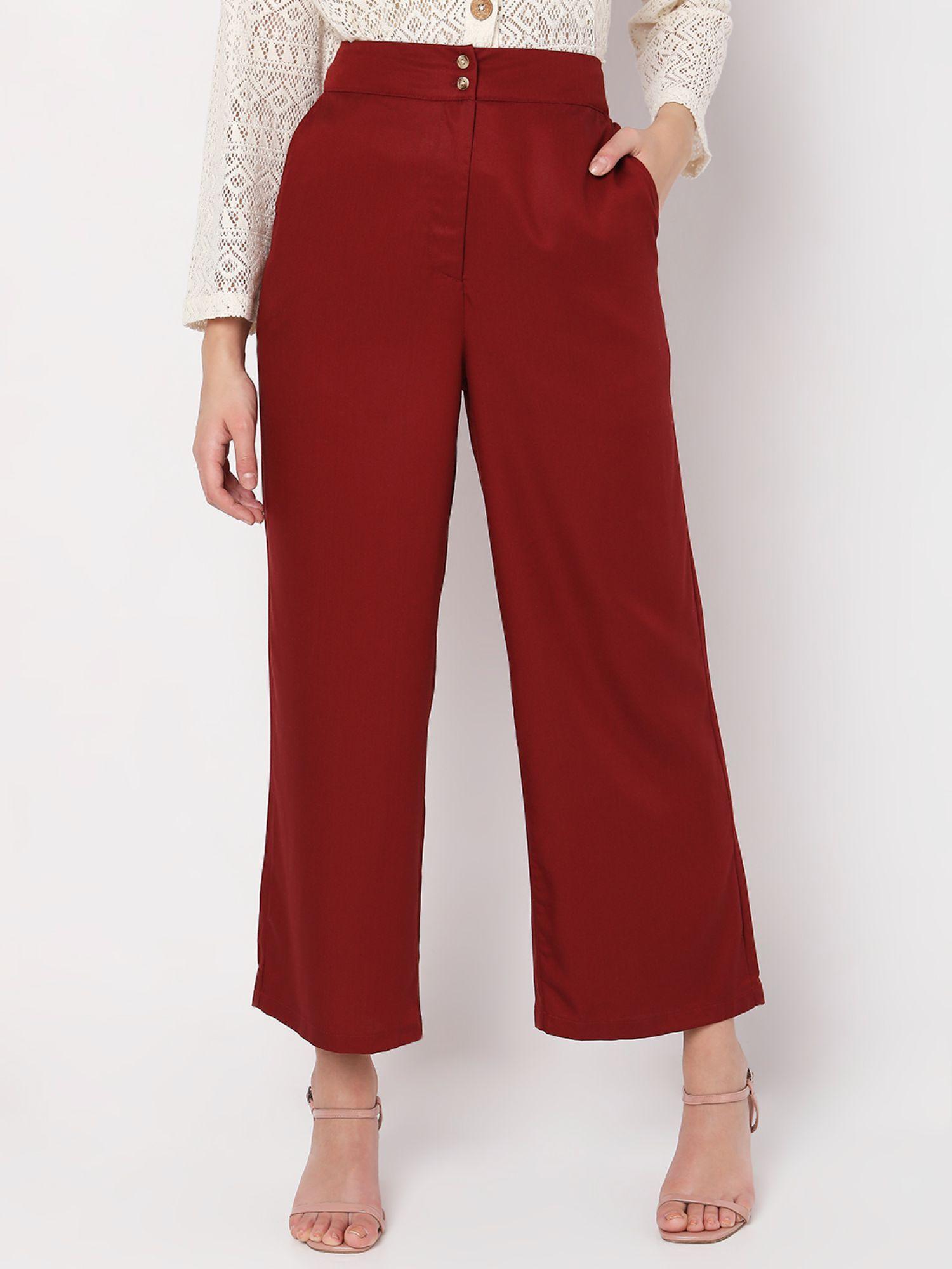 women solid maroon pant