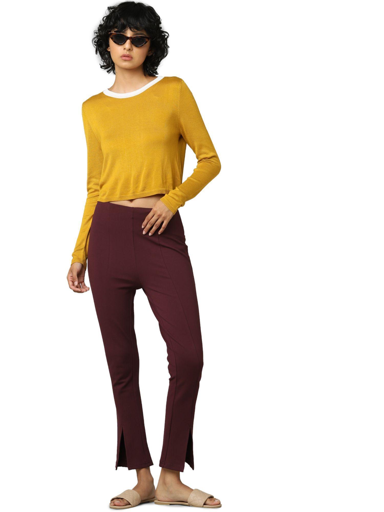 women solid maroon pant