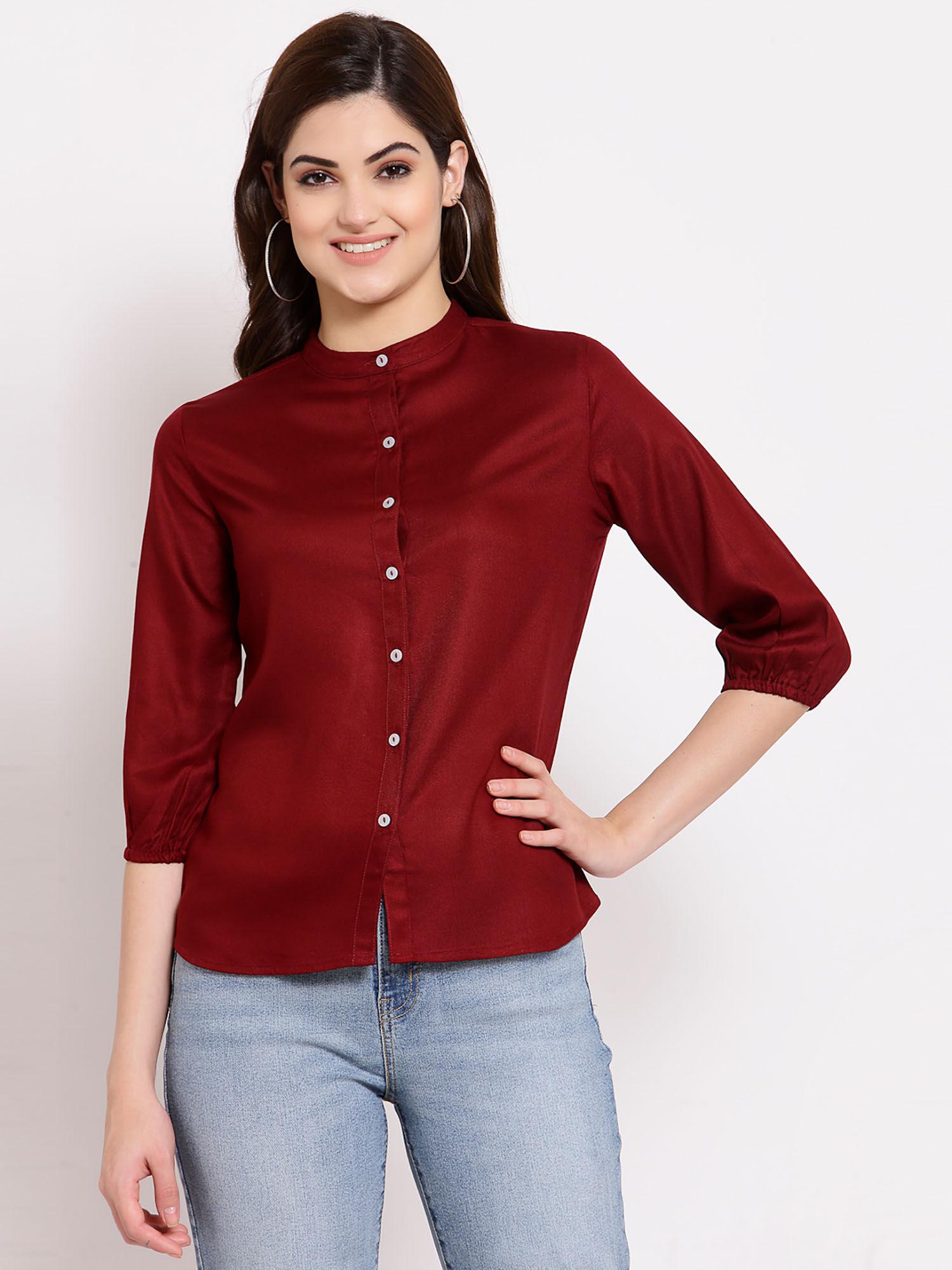 women solid maroon polyester formal shirt