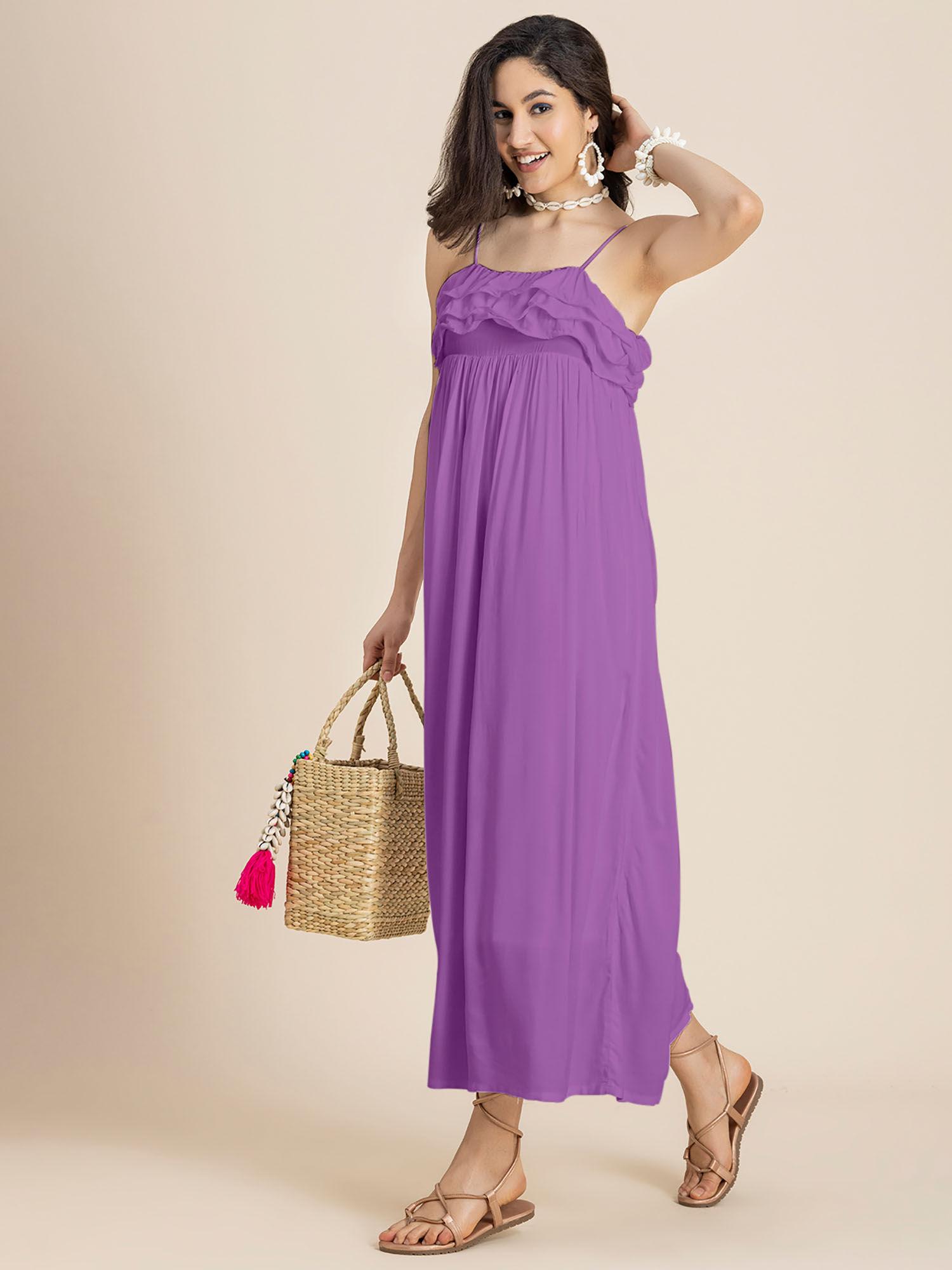 women solid maxi chic frill summer lavender dress