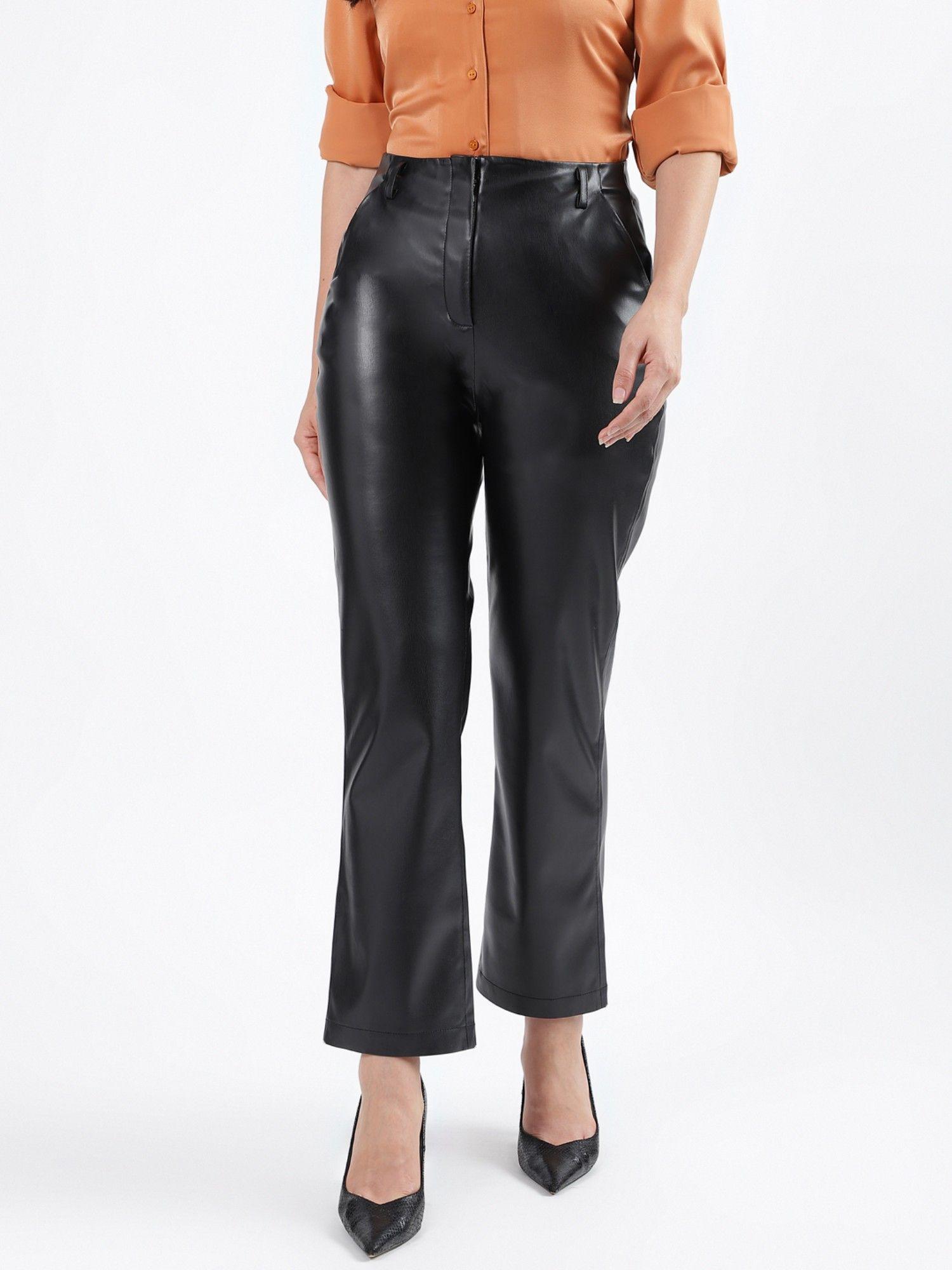 women solid mid-rise regular fit trousers