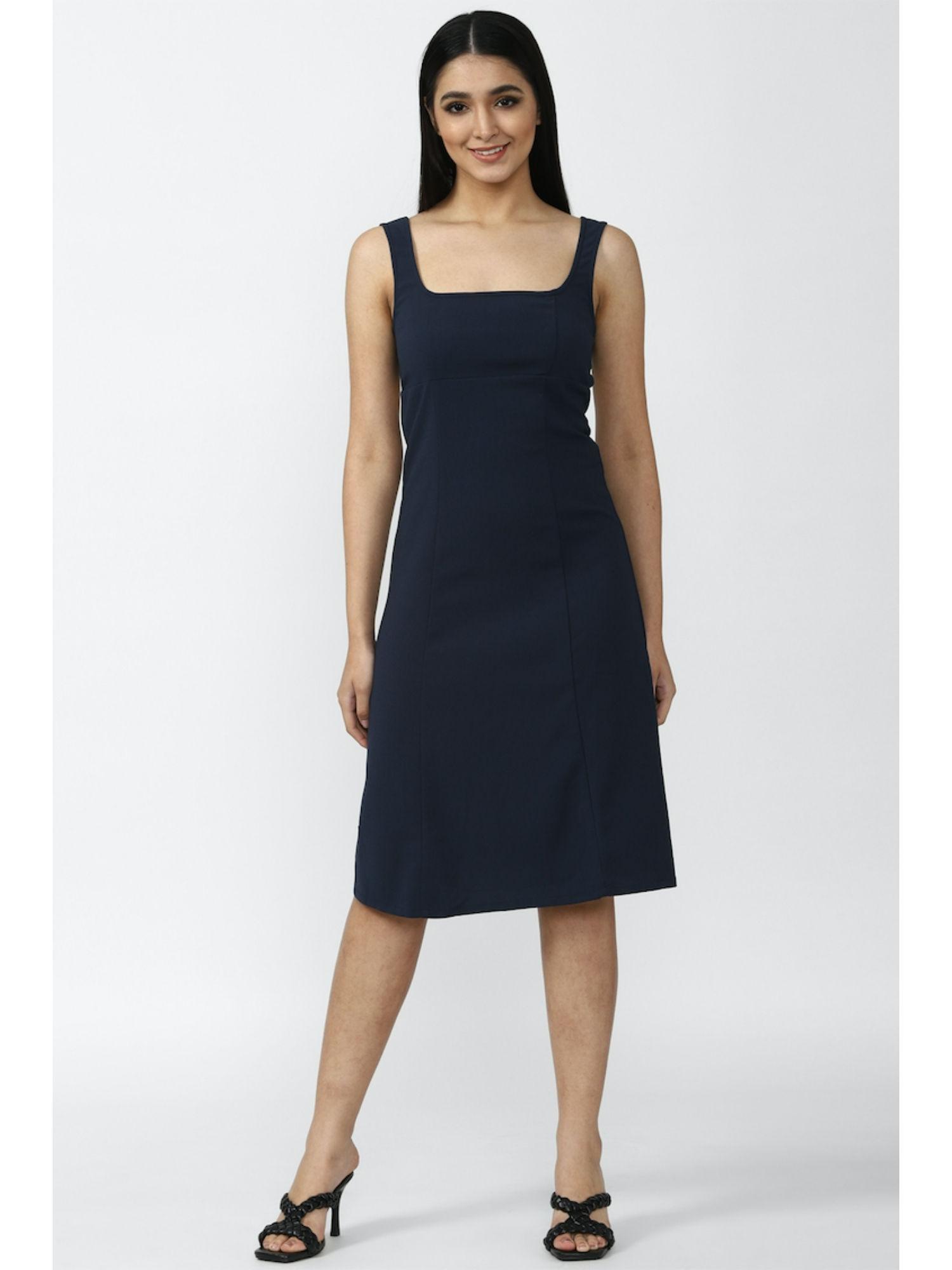 women solid navy dress