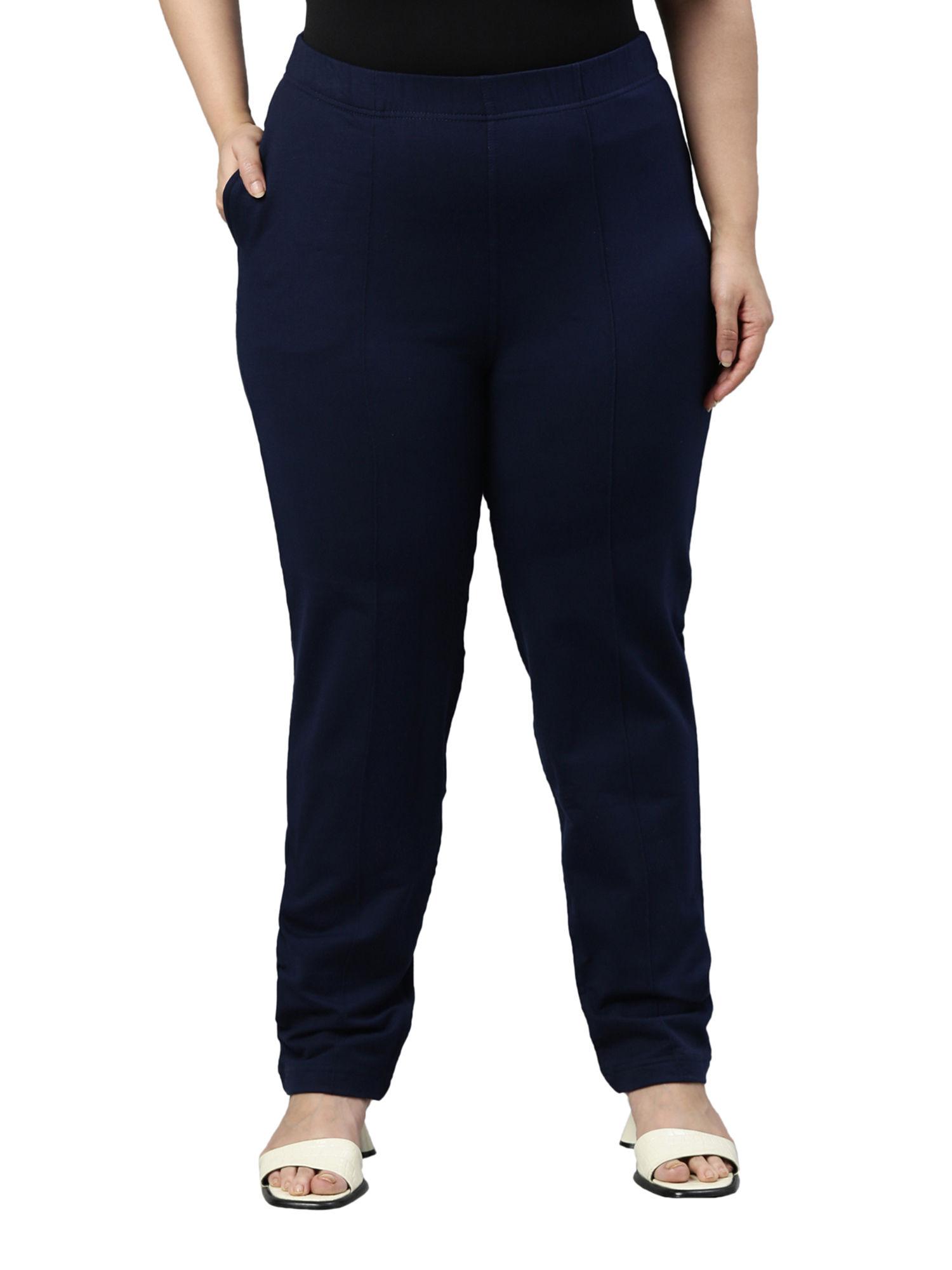 women solid navy warm kurti pant