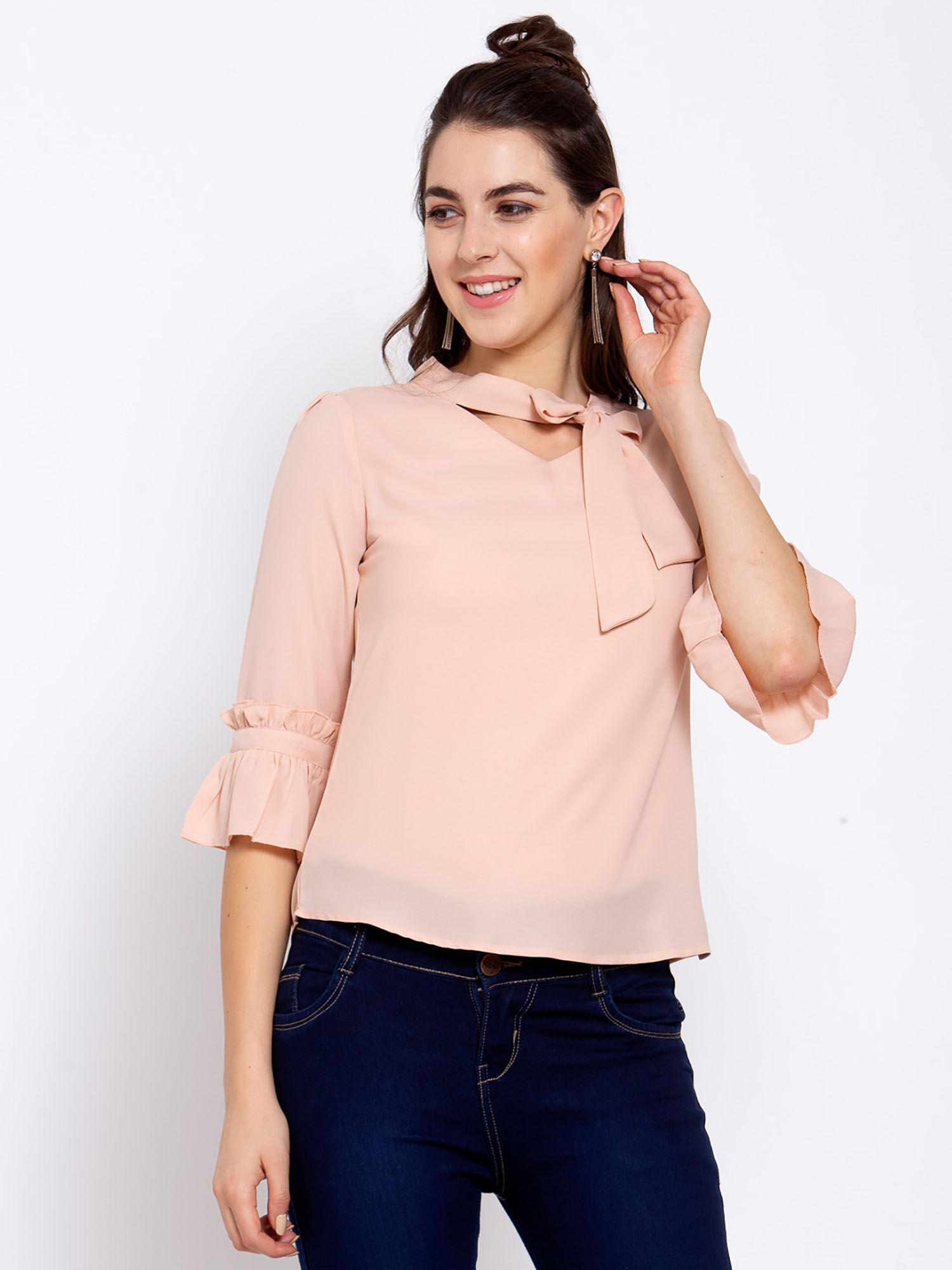 women solid nude polymoss regular smart casual top