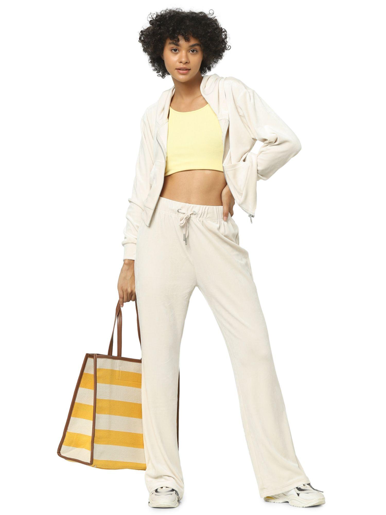 women solid off white trouser