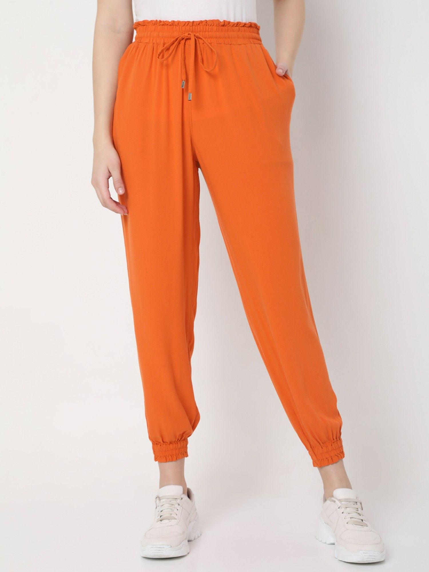 women solid orange pants