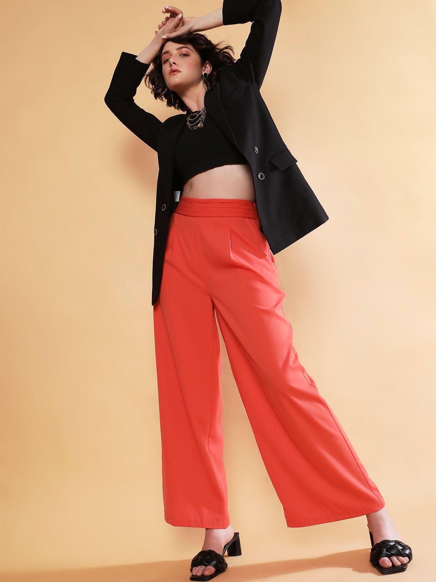 women solid orange trouser