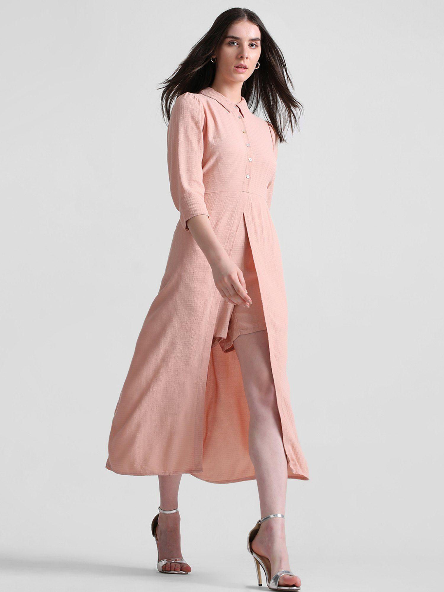 women solid peach dress