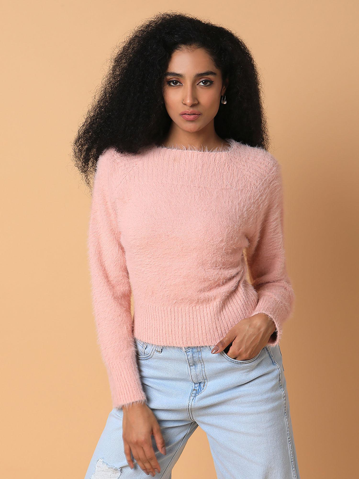 women solid peach sweater