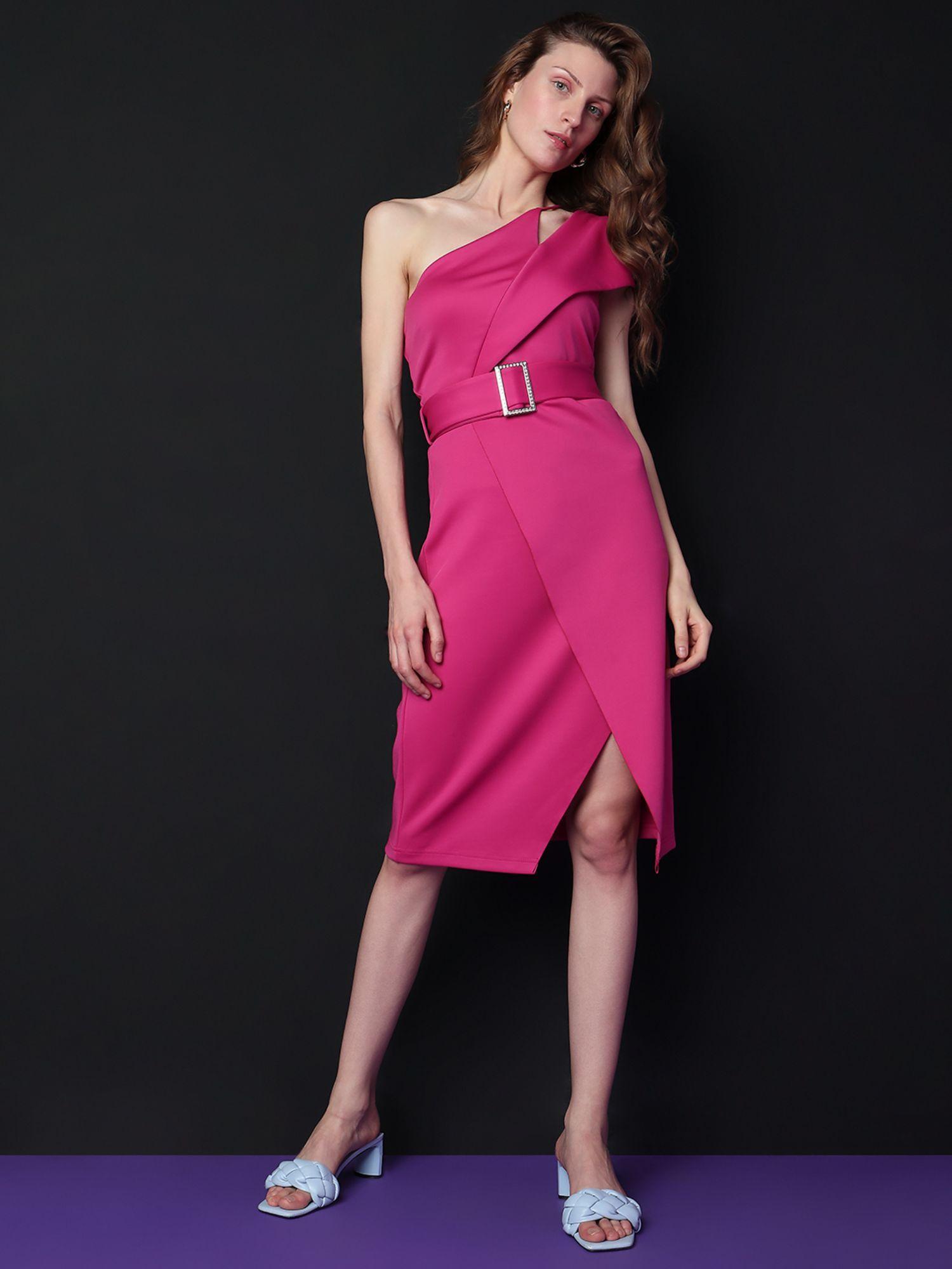 women solid pink dress