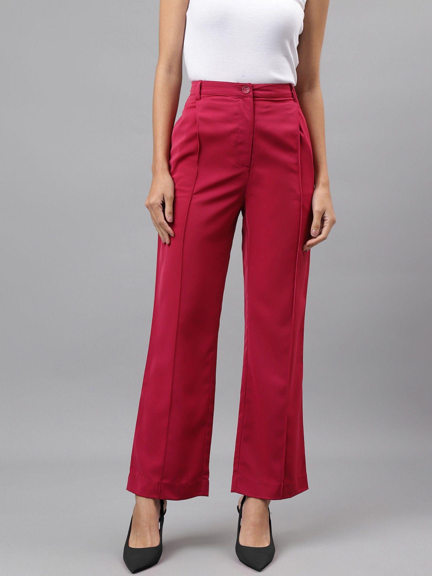 women solid pink pant