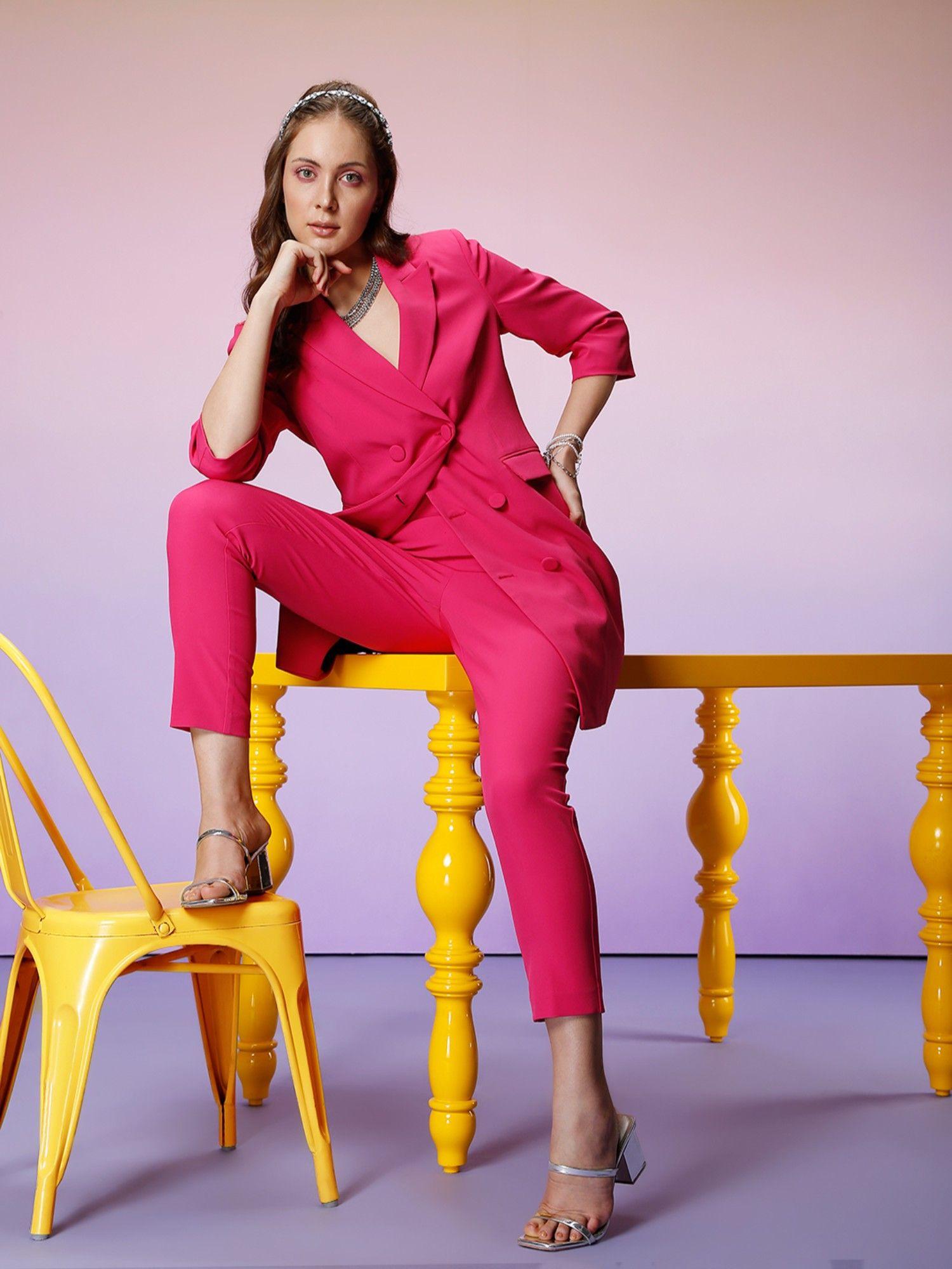 women solid pink pant