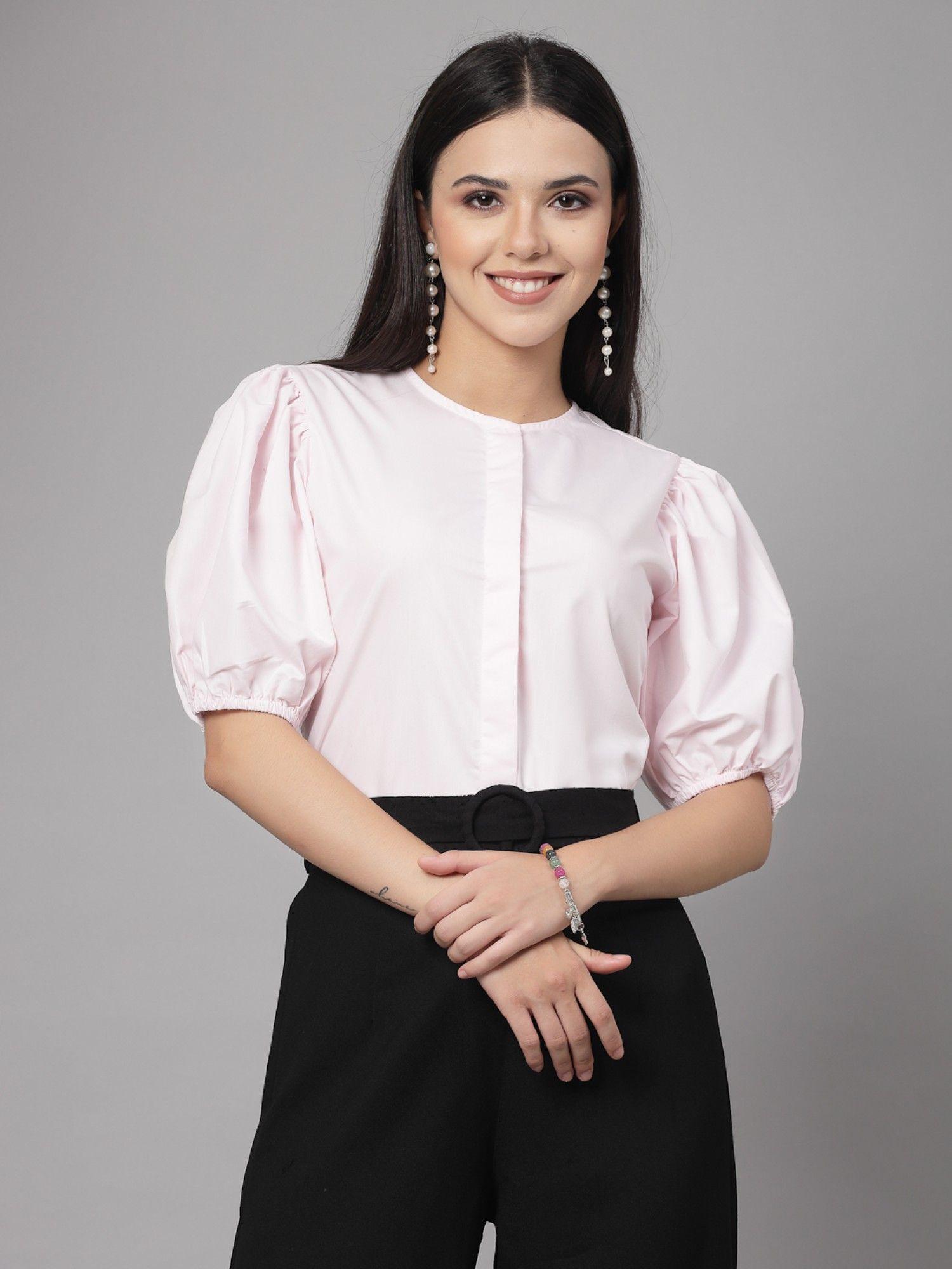 women solid pink polycotton regular formal shirt