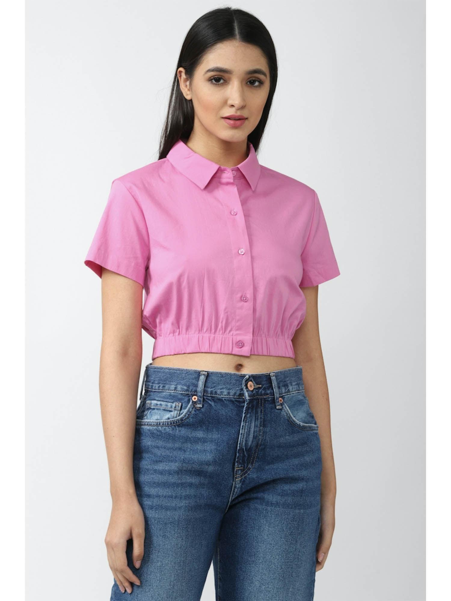 women solid pink shirt