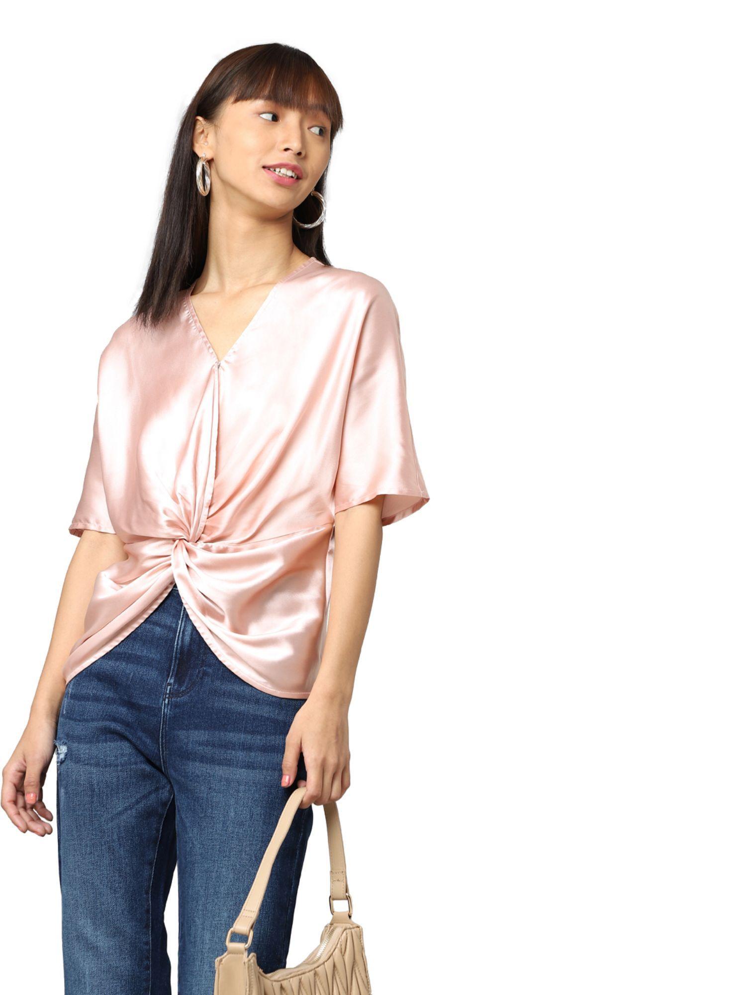 women solid pink top