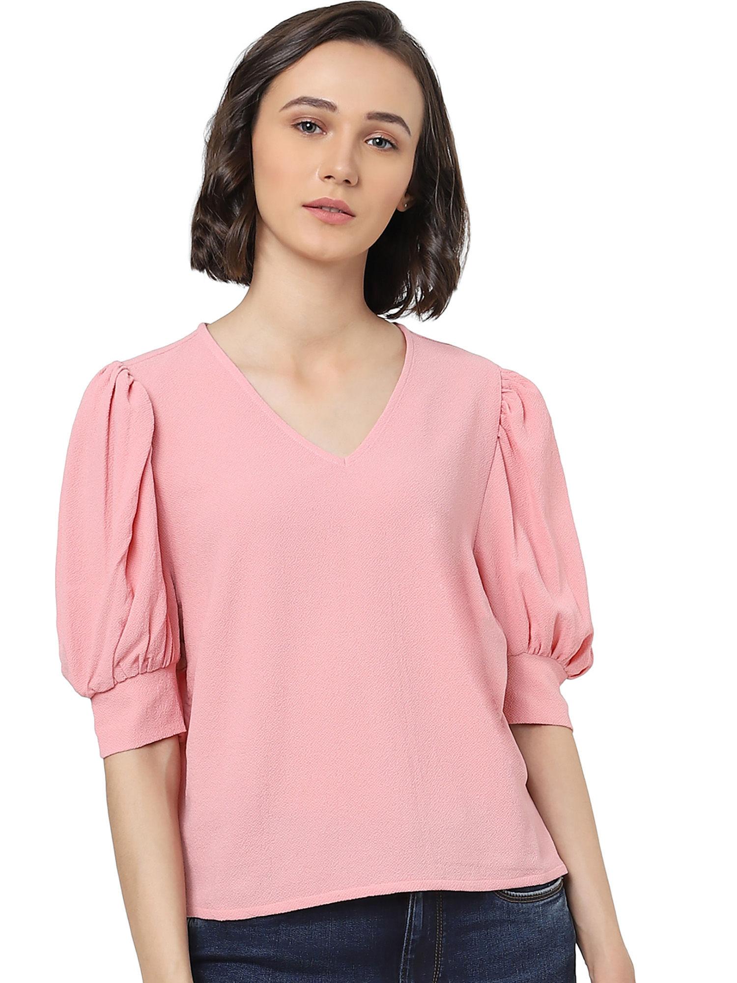 women solid pink top