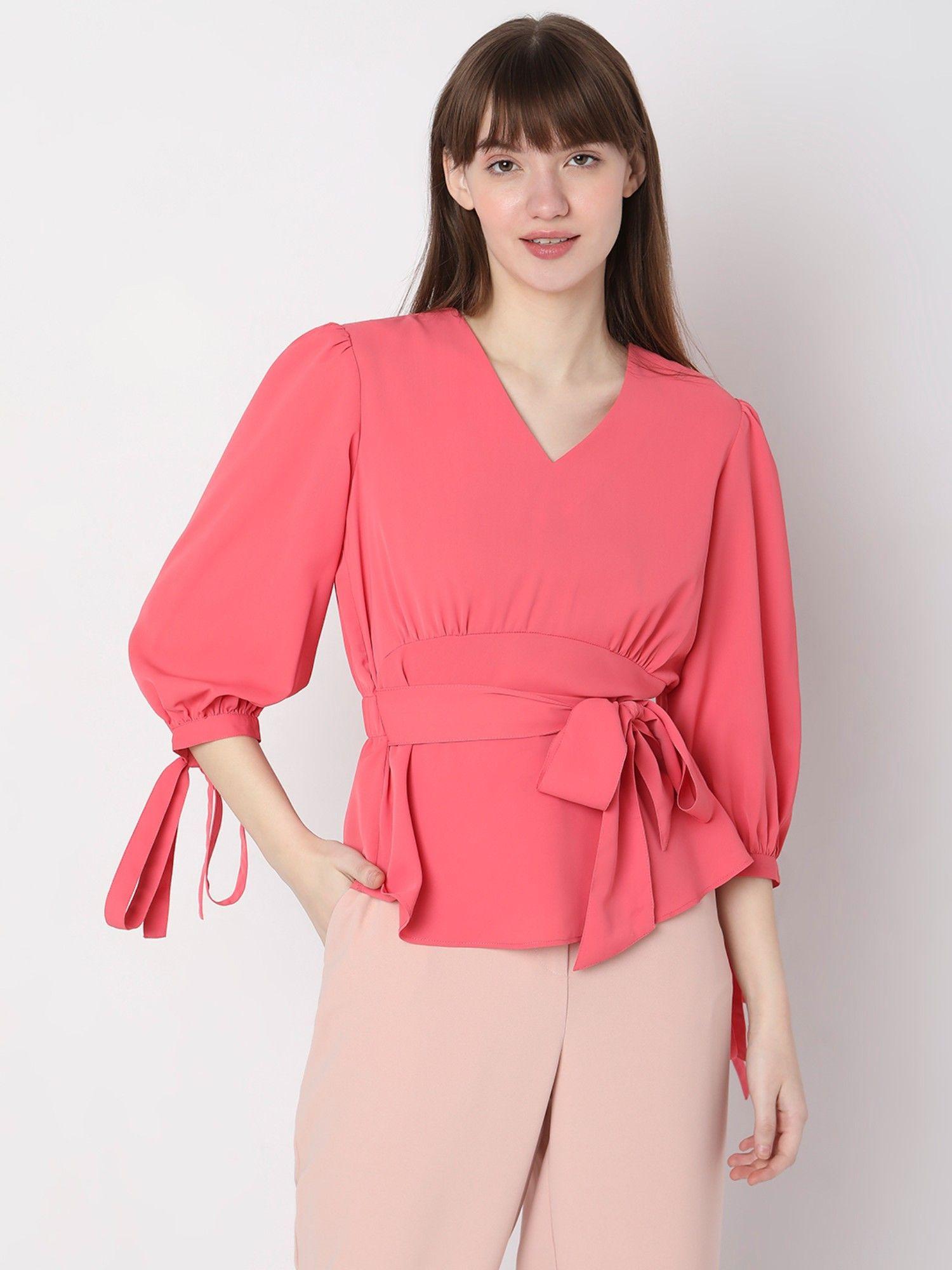 women solid pink top