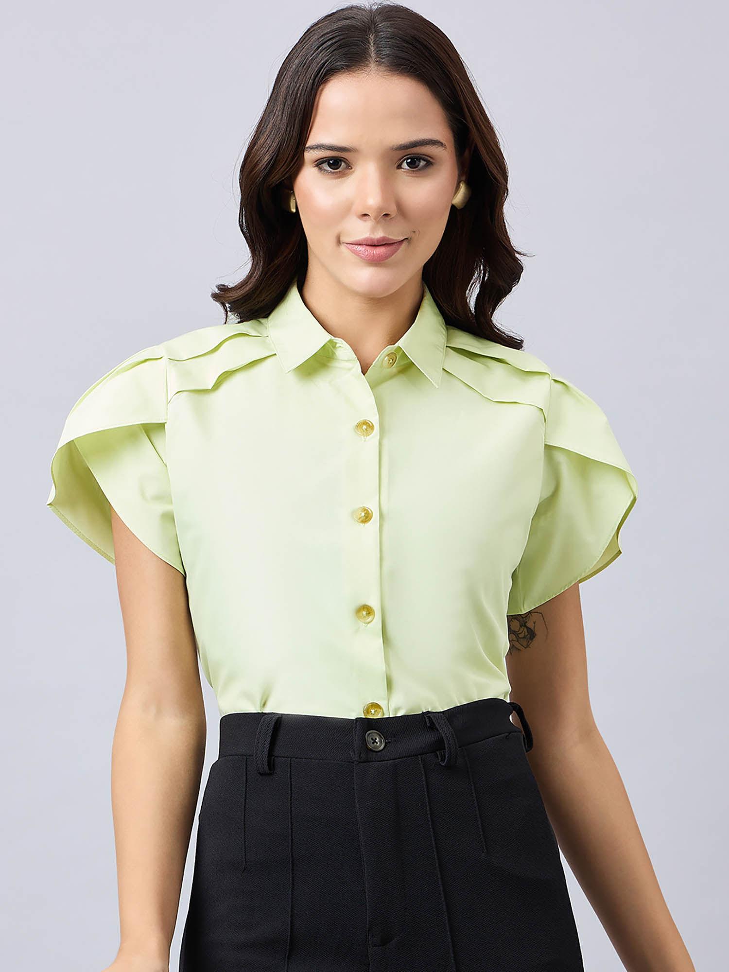 women solid pista polycotton tulip sleeve shirt