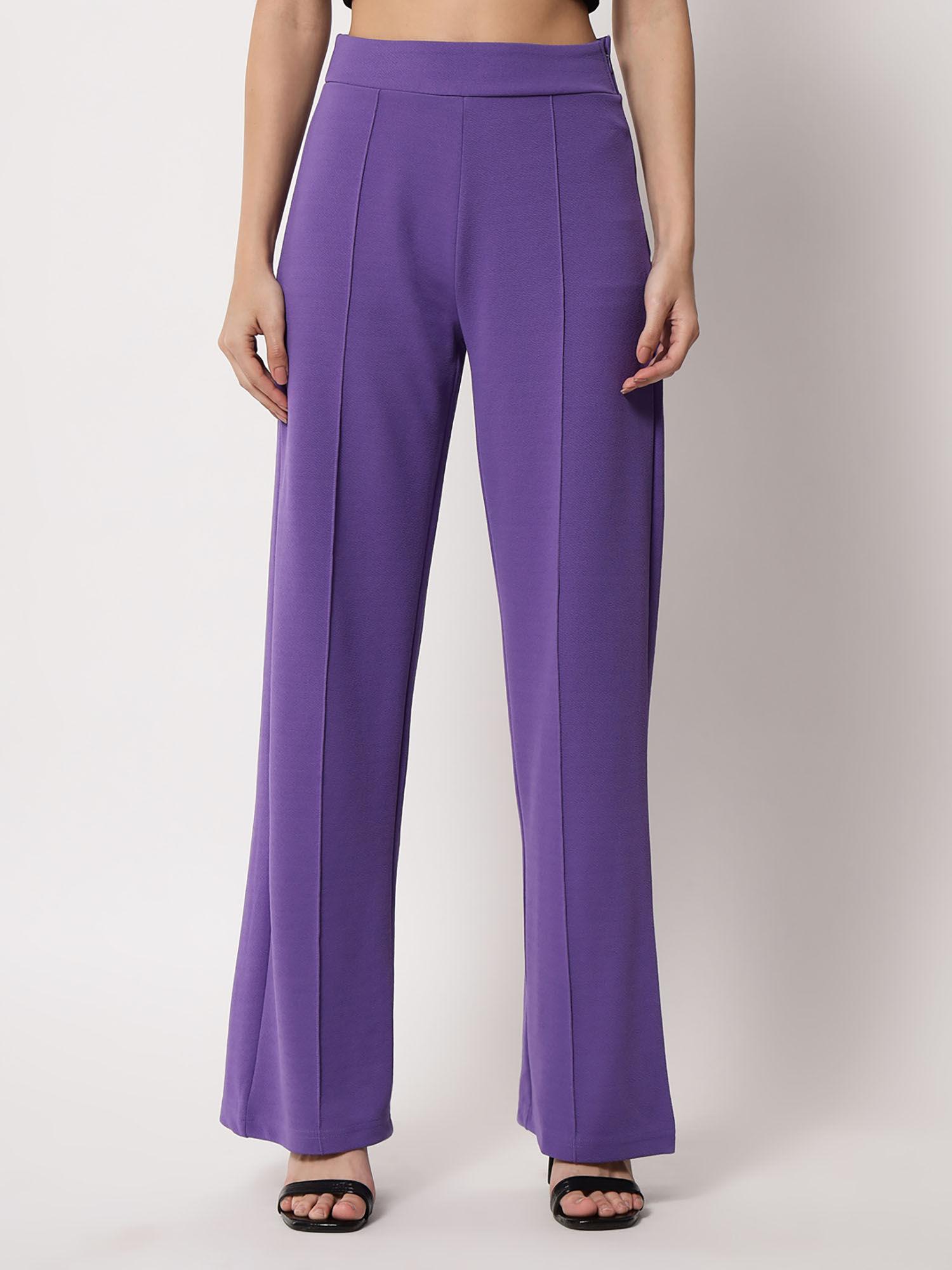 women solid polyester blend medium purple trouser