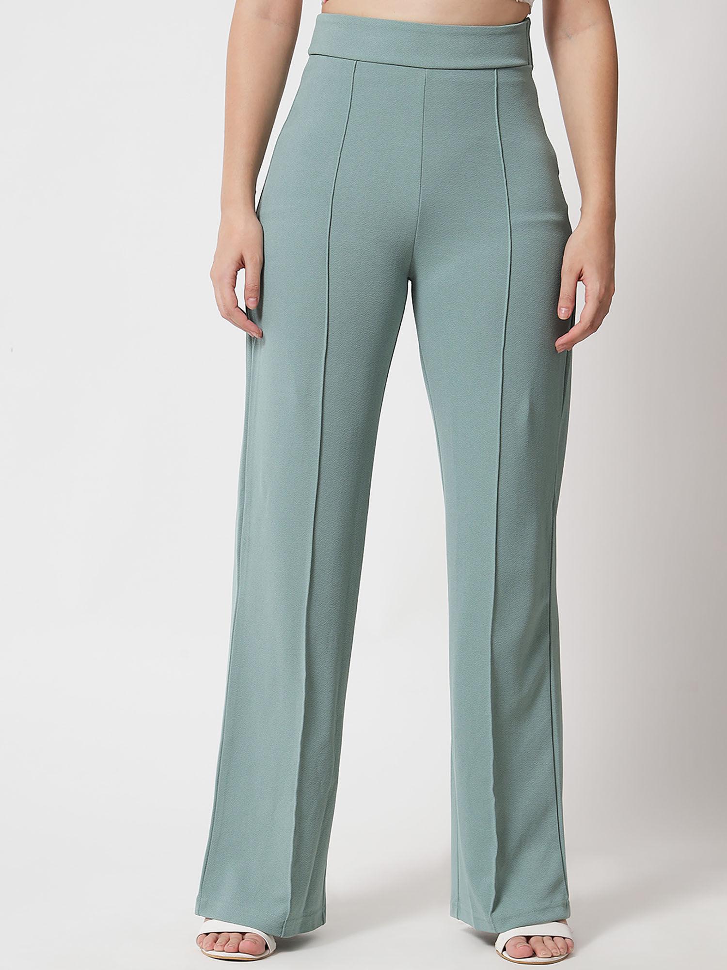 women solid polyester blend pistachio green trouser