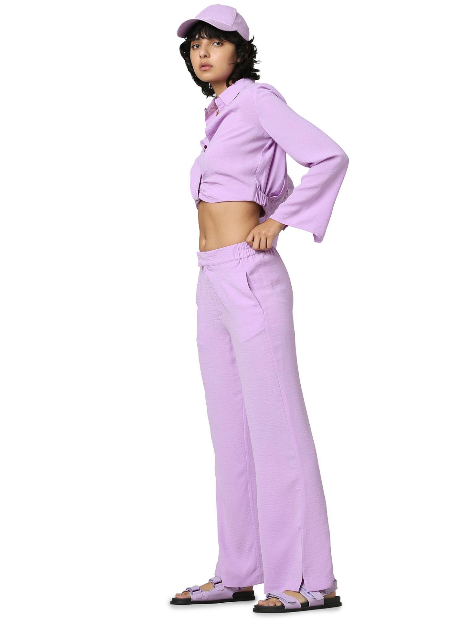 women solid purple pants