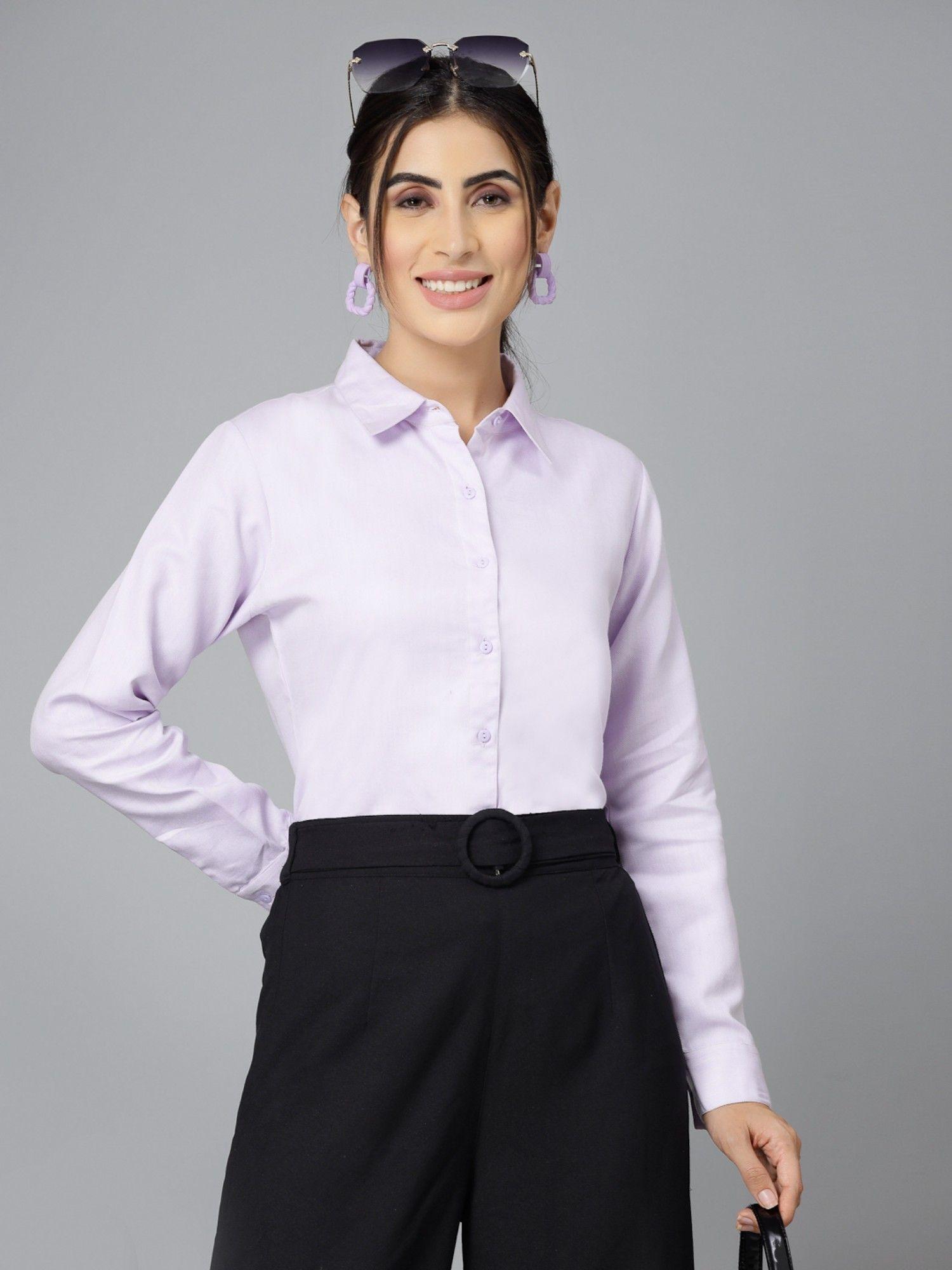 women solid purple polycotton formal shirt