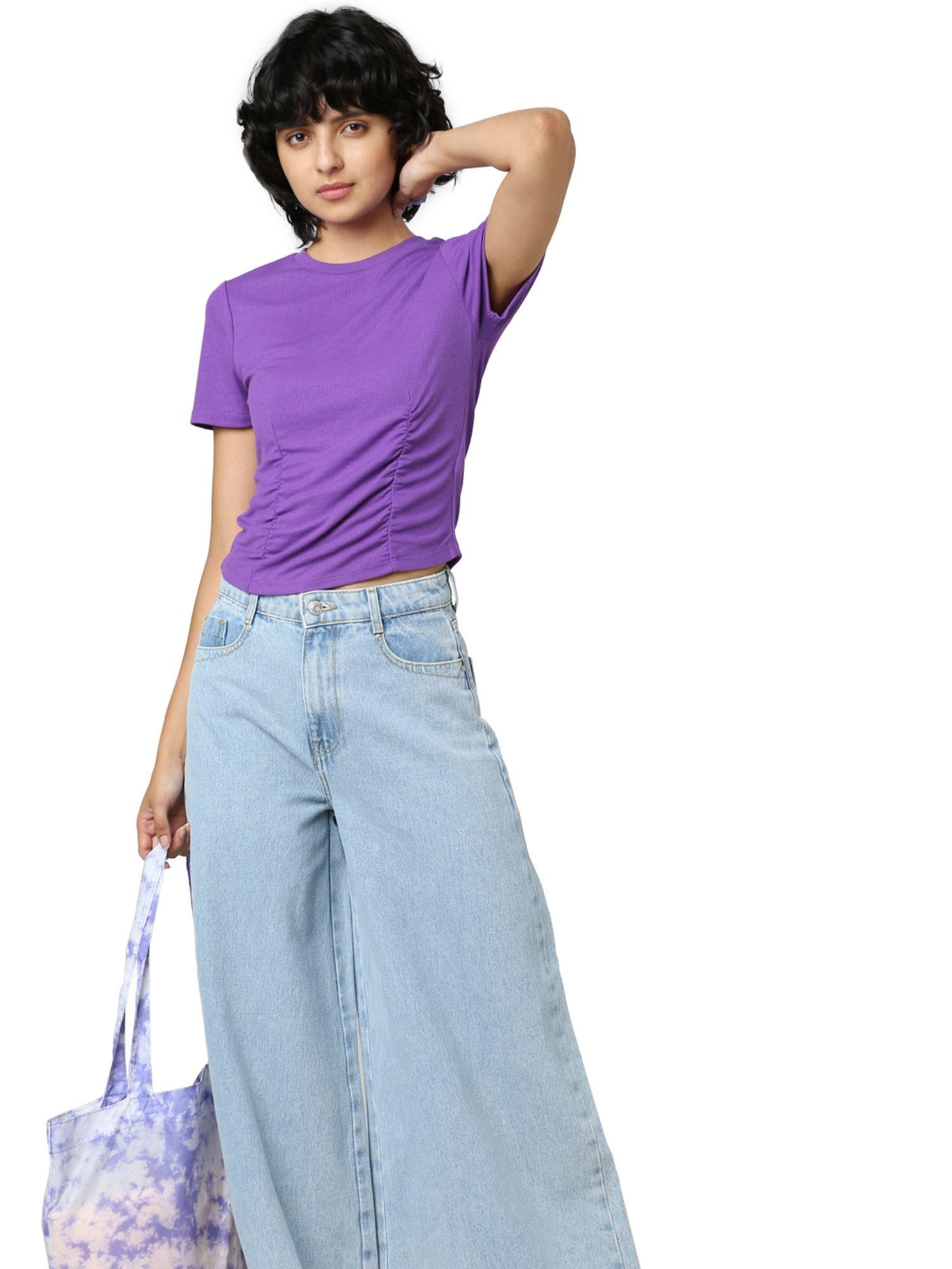 women solid purple t-shirt