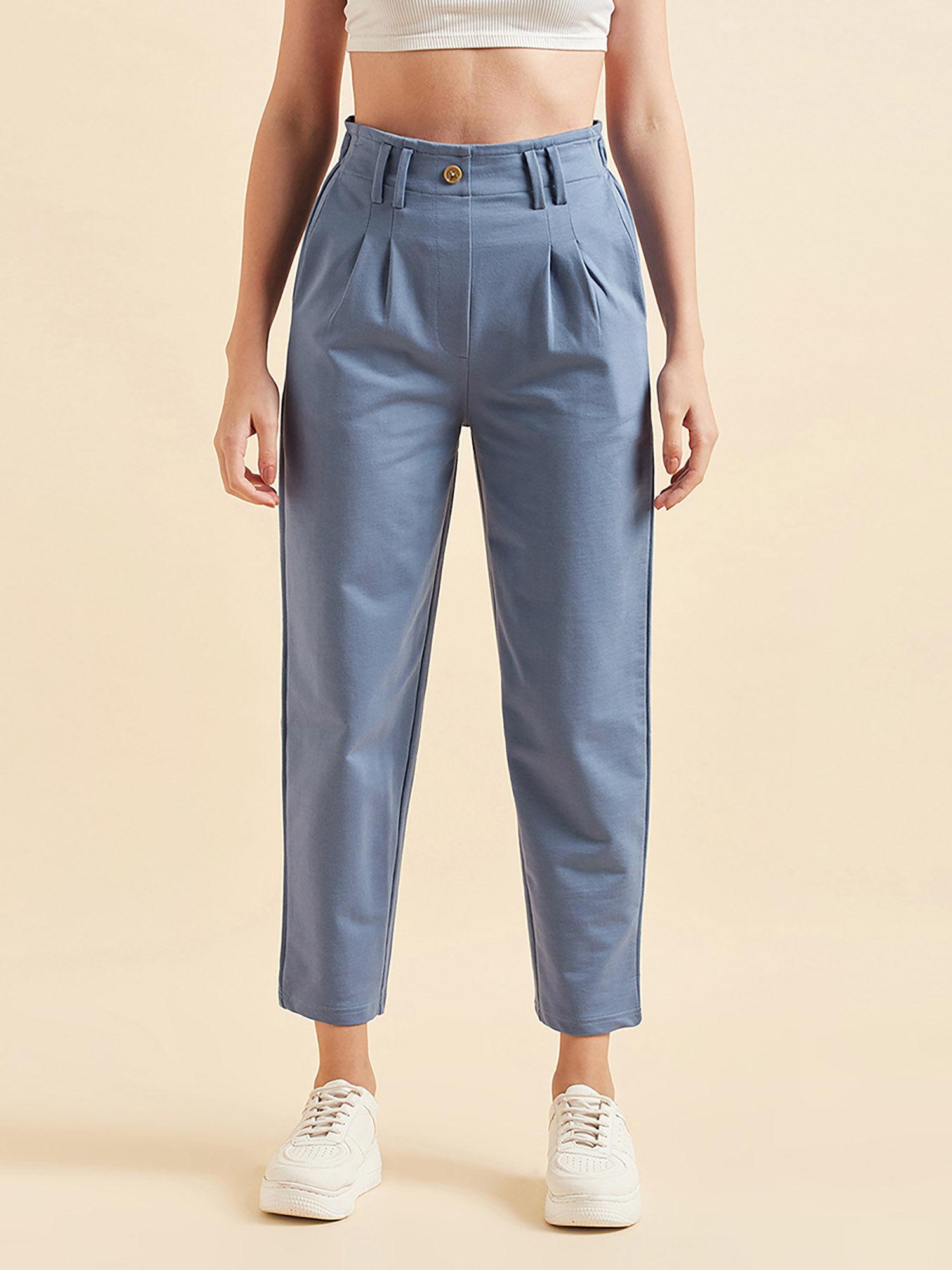 women solid pyjama - blue