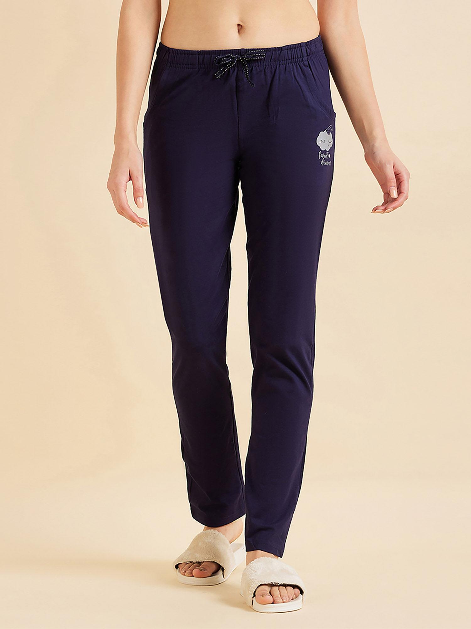 women solid pyjama - navy blue