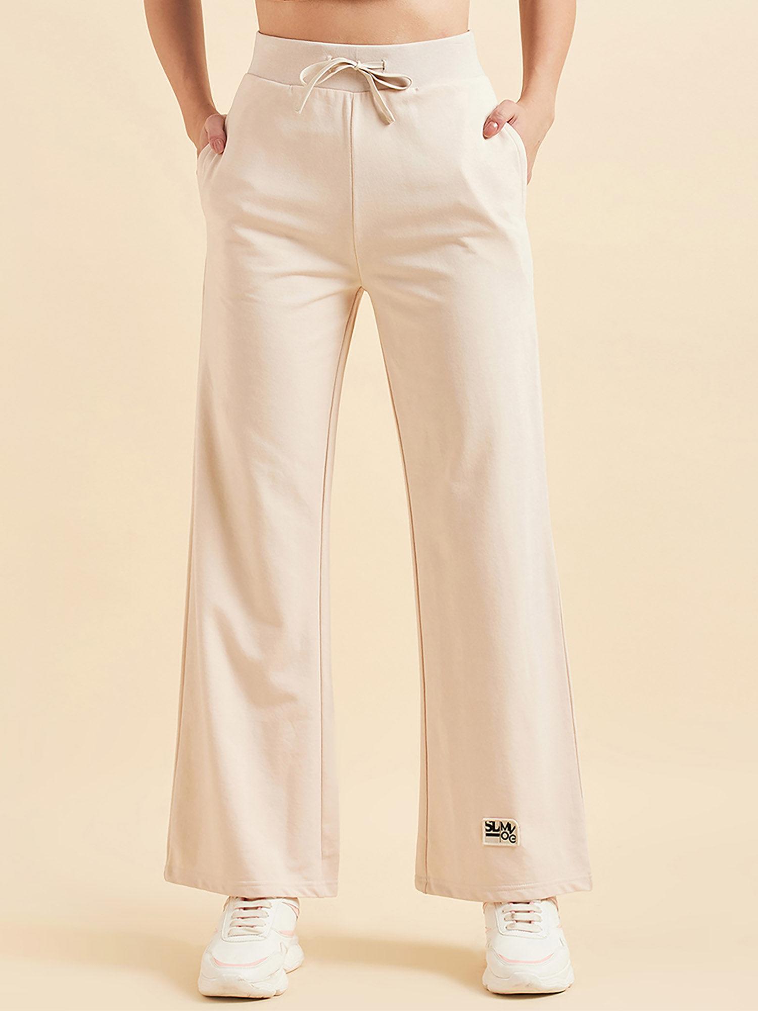 women solid pyjama - off white