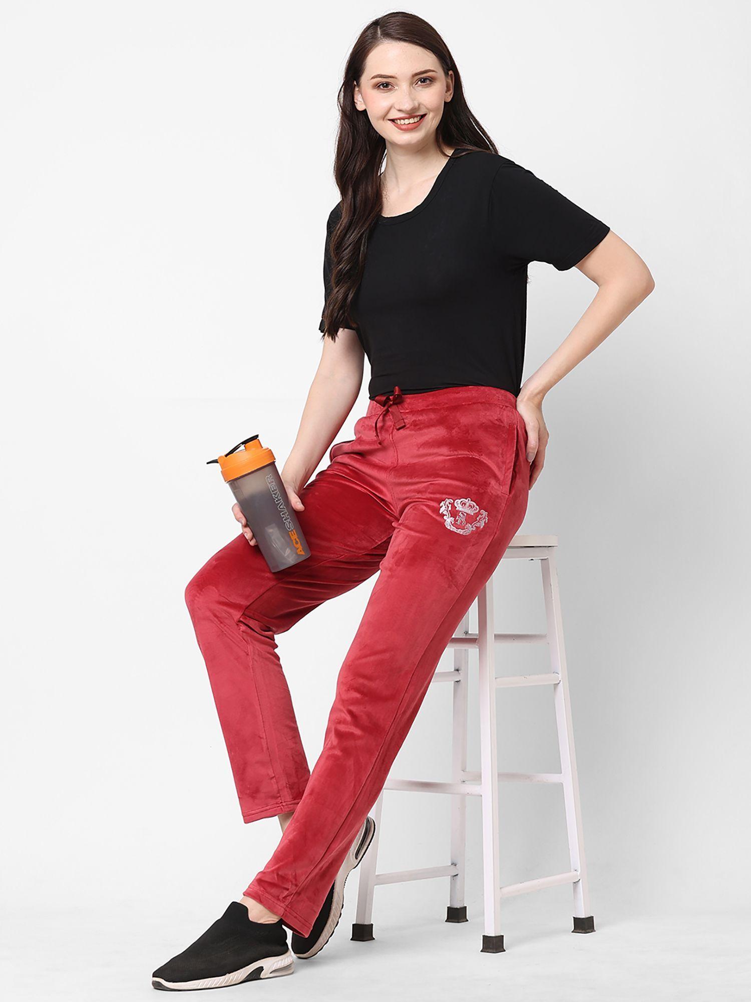 women solid pyjama red