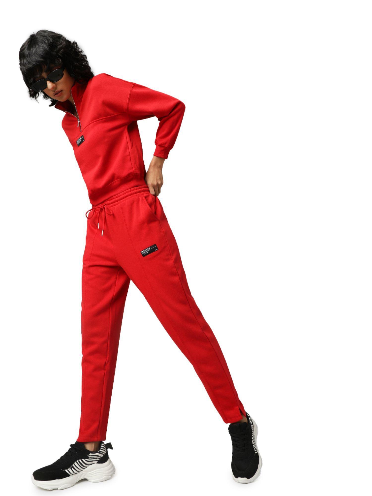 women solid red pants