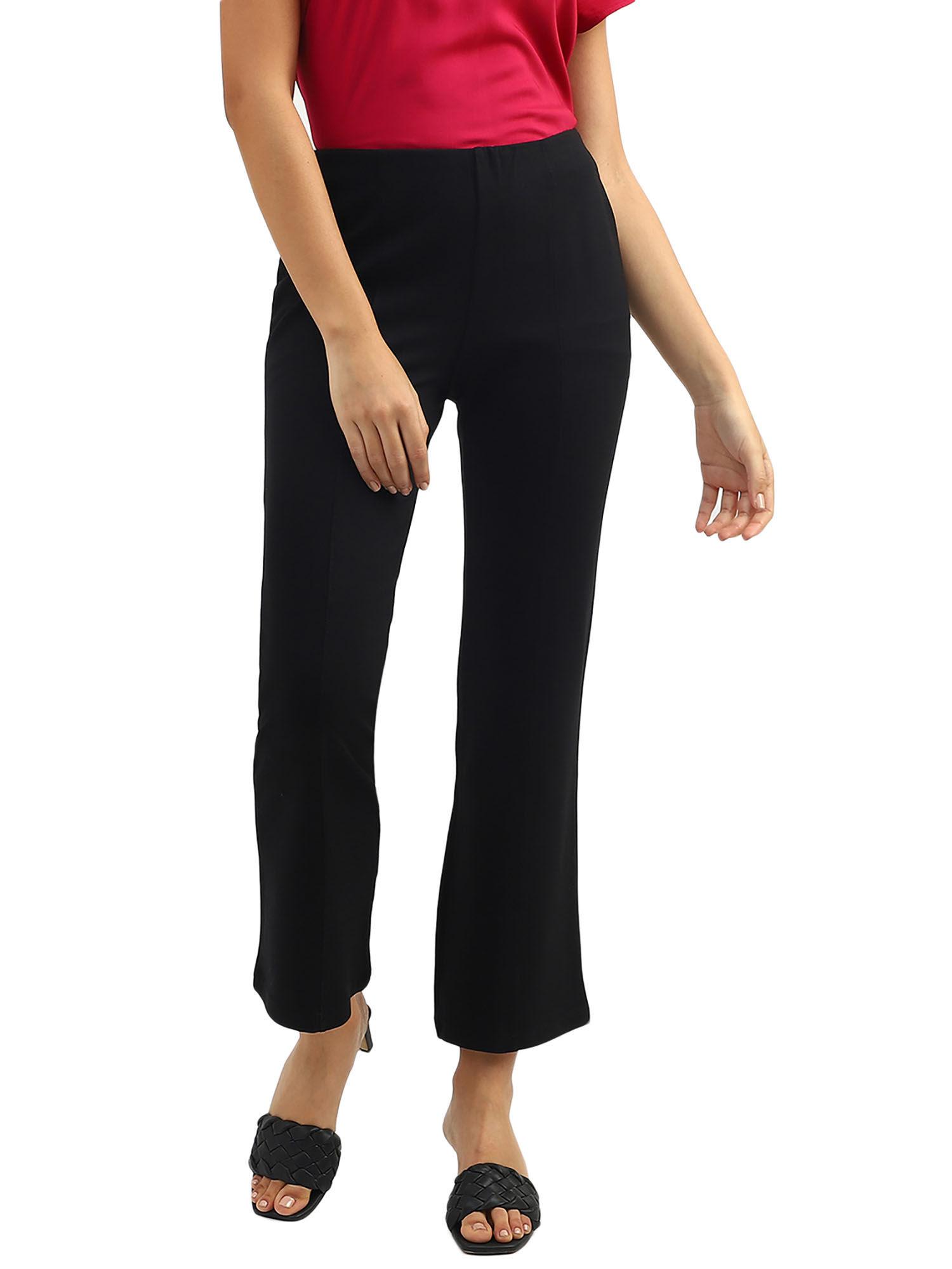 women solid regular fit trousers black