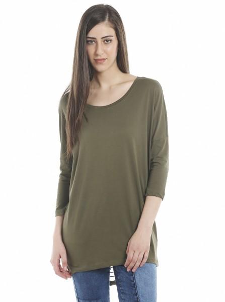 women solid round neck cotton blend green t-shirt