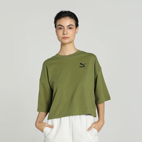 women solid round neck cotton blend green t-shirt