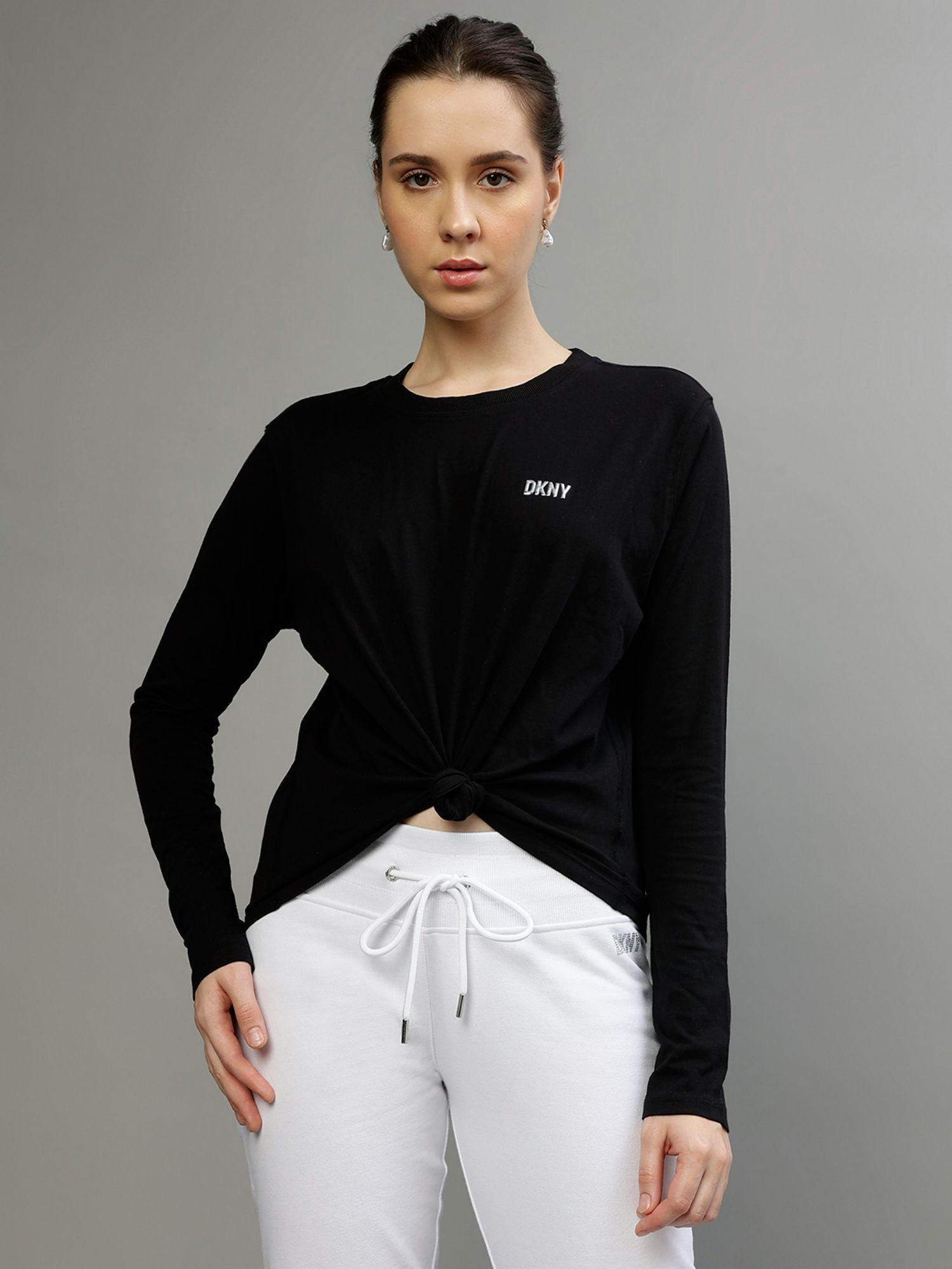 women solid round neck full sleeves t-shirt