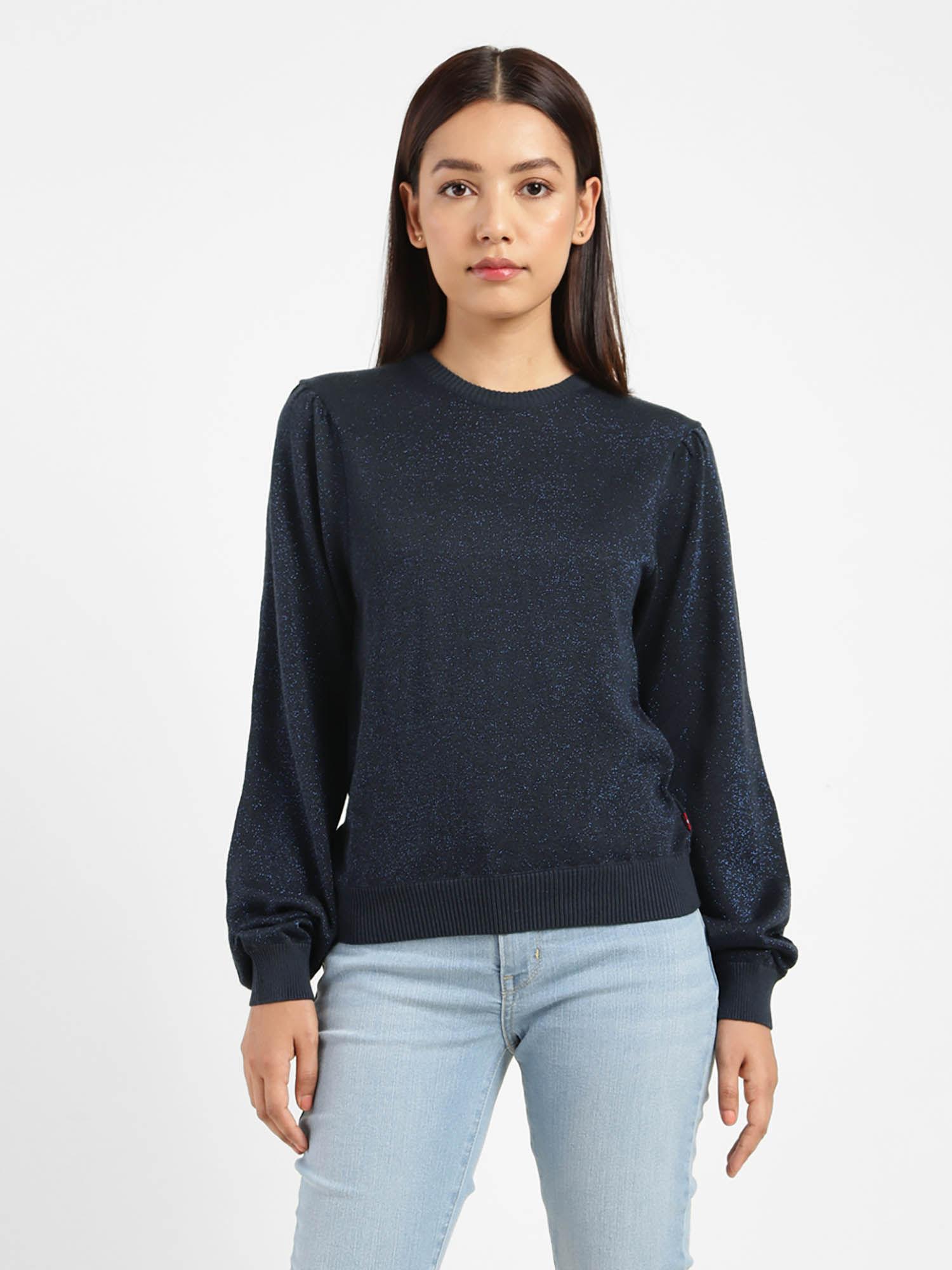 women solid round neck long sleeves pullover