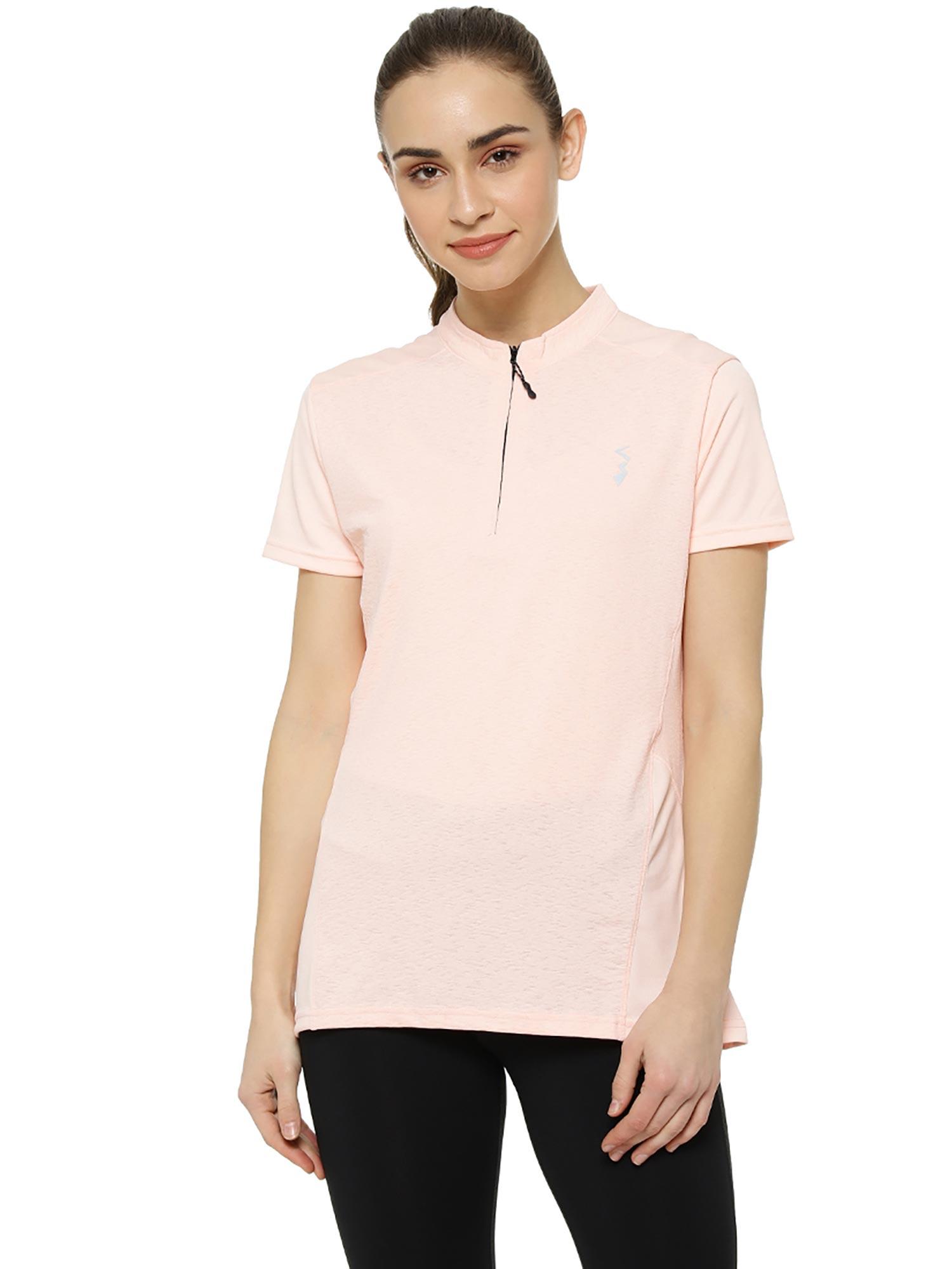 women solid round neck orange t-shirt