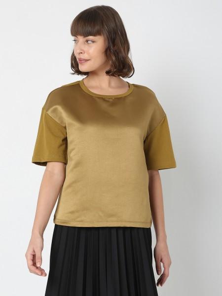 women solid round neck polyester brown t-shirt