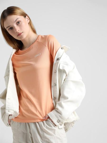 women solid round neck polyester orange t-shirt