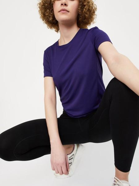 women solid round neck polyester purple t-shirt