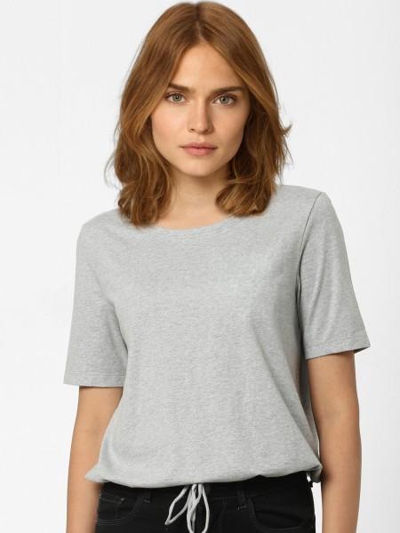 women solid round neck pure cotton grey t-shirt