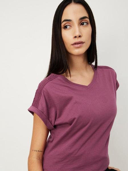 women solid round neck pure cotton pink t-shirt