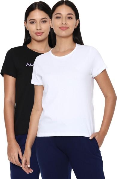 women solid round neck pure cotton white, black t-shirt