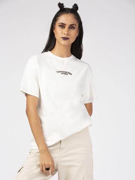 women solid round neck pure cotton white t-shirt