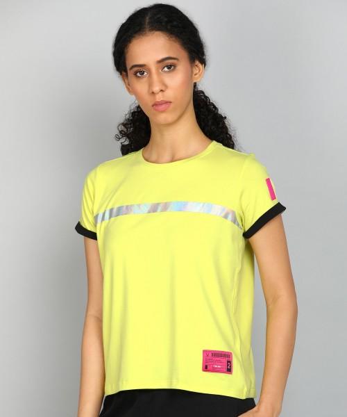 women solid round neck pure cotton yellow t-shirt