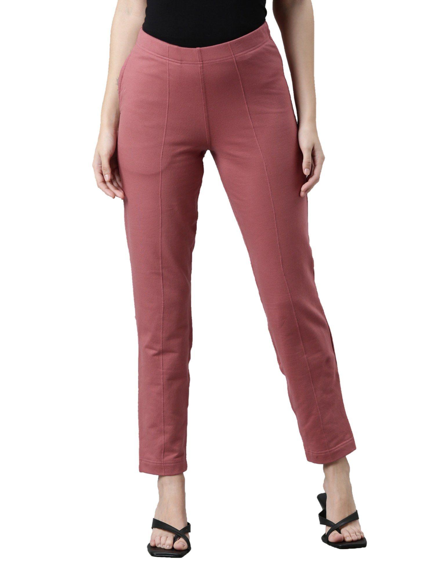 women solid rusty pink warm kurti pant