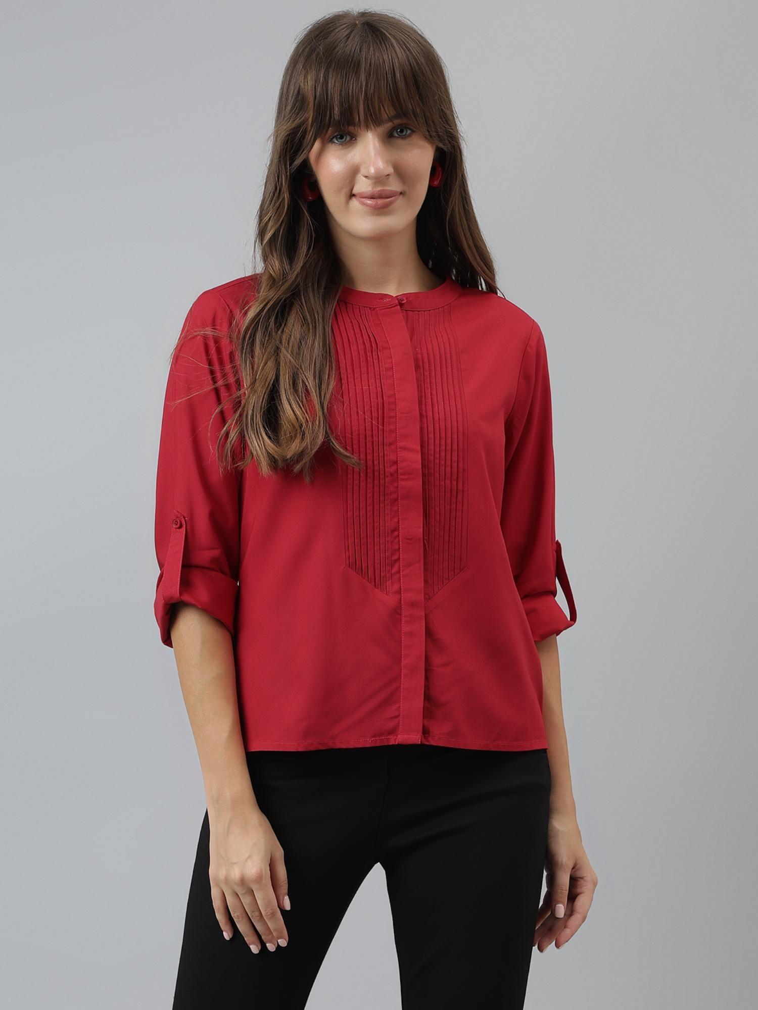 women solid shirt casual full sleeves red shirt